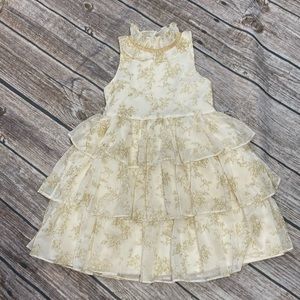 Janie & Jack toddler girl dressy sleeveless tiered dress gold cream size 3